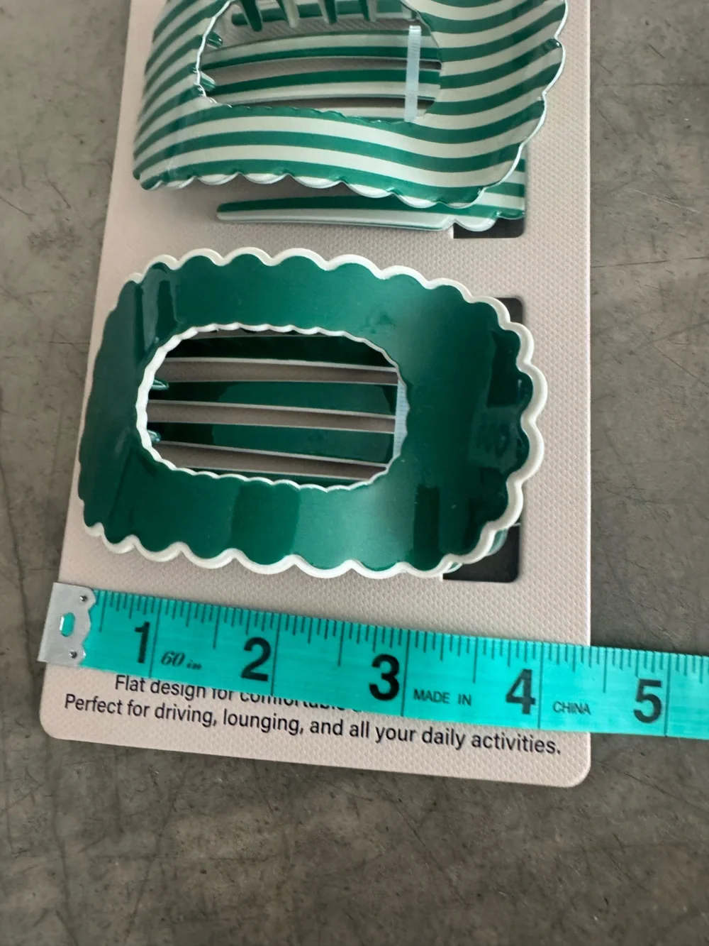 Piper•K Green Striped and Solid cute “ruffled”edged, Flat Lay Claw Clip Duo